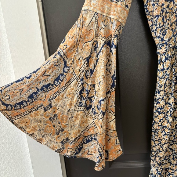 Free People Once Upon a Summertime Bohemian Romper Blue/Gold Floral Size Medium - Picture 8 of 14